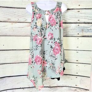 AGB Woman Plus 3X Floral Asymmetrical Hanky Hem Tunic Top